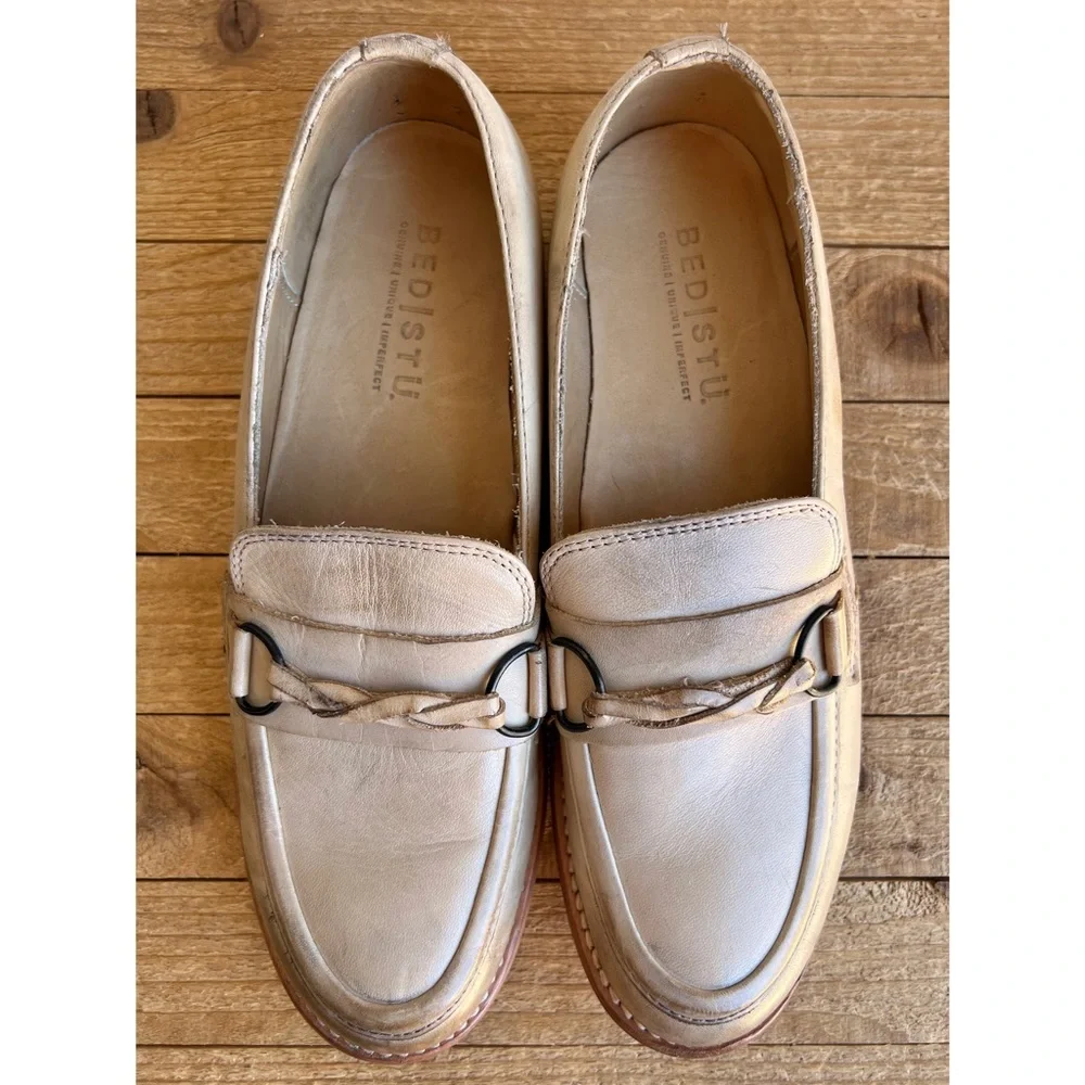 BED|STU Beige Leather Loafers with Metal Bit